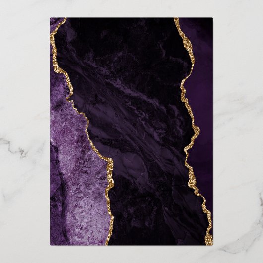 パープルモダン金ゴールドアゲートアイボリー結婚ズ 箔招待状 (裏面)