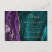 パープルモダン金ゴールドアゲートティール（緑がかった色）結婚ズ詳細 エンクロージャーカード (正面)