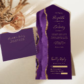 パープルモダン金ゴールドアゲートプラム結婚ズ オールインワン招待状
