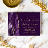 パープルモダン金ゴールドアゲートプラム結婚ズ 招待状