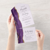 パープルモダン金ゴールドアゲートラベンダー結婚ズ オールインワン招待状 (貼ってはがせる)