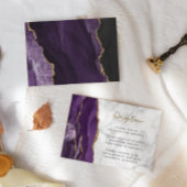 パープルモダン金ゴールドアゲート大理石ウェディングレセプション エンクロージャーカード