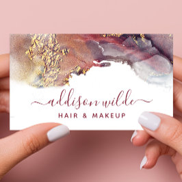 パープルモダン金ゴールドアート液体水カラーインクQR 名刺