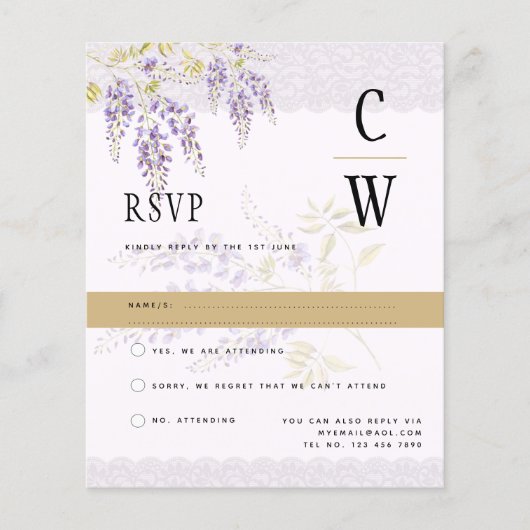 パープルモダン金ゴールドウィステリアレースRSVP (正面)