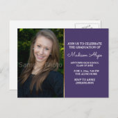 パープルモダン金ゴールドグラードパーティーフォト招待状 インビテーションポストカード (正面/裏面)