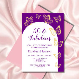 パープルモダン金ゴールドバタフライファブラス誕生日 招待状