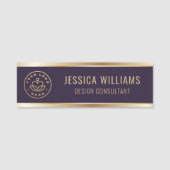 パープルモダン金ゴールドビジネスロゴ 名札 (正面)