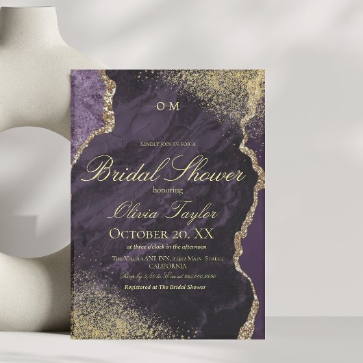 パープルモダン金ゴールドブライダルシャワー 招待状