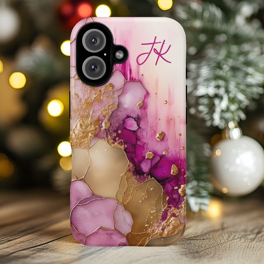 パープルモダン金ゴールドマーブルモノグラムパーソナライズされた Case-Mate iPhoneケース