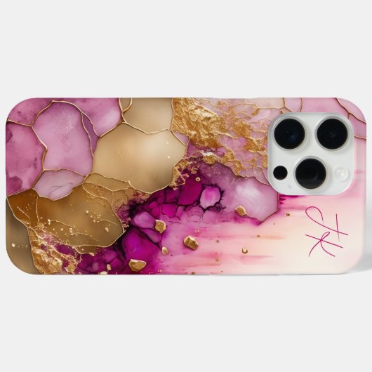 パープルモダン金ゴールドマーブルモノグラムパーソナライズされた Case-Mate iPhoneケース (裏面 (横))