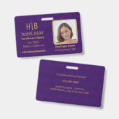 パープルモダン金ゴールドモノグラムミニ正方形パターン バッジ (表裏)