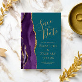 パープルモダン金ゴールド瑪瑙ティール（緑がかった色）日付の保存 セーブザデート