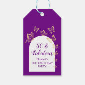 パープルモダン金ゴールド蝶の素晴らしい誕生日 ギフトタグ (正面)