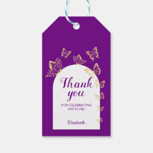 パープルモダン金ゴールド蝶の素晴らしい誕生日 ギフトタグ