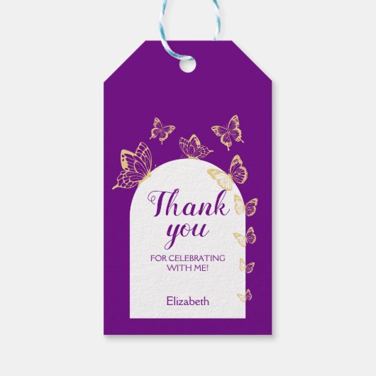 パープルモダン金ゴールド蝶の素晴らしい誕生日 ギフトタグ (裏面)