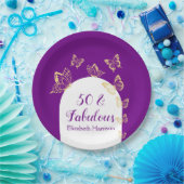 パープルモダン金ゴールド蝶の素晴らしい誕生日 ペーパープレート (パーティー)