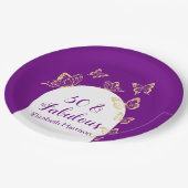パープルモダン金ゴールド蝶の素晴らしい誕生日 ペーパープレート (アングル)