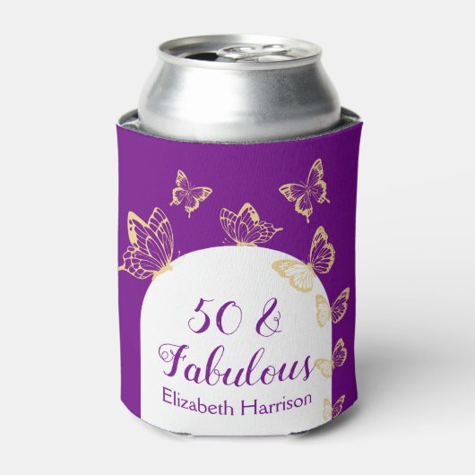 パープルモダン金ゴールド蝶の素晴らしい誕生日 缶クーラー (缶正面)