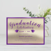 パープルモダン金ゴールド2024年卒業クラス 招待状 (スタンド正面)