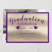 パープルモダン金ゴールド2024年卒業クラス 招待状 (正面/裏面)