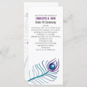 パープルモダン、ティール（緑がかった色）ブルーピーコック結婚式プログラム プログラム (正面/裏面)