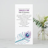 パープルモダン、ティール（緑がかった色）ブルーピーコック結婚式プログラム プログラム (スタンド正面)