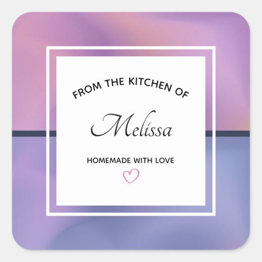 パープルモダン&ピンク渦巻き抽象芸術キッチン スクエアシール (正面)