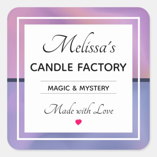 パープルモダン&ピンク渦巻き抽象芸術キャンドルビジネス スクエアシール (正面)