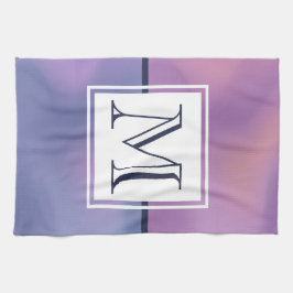 パープルモダン&ピンク渦巻き抽象芸術モノグラム キッチンタオル