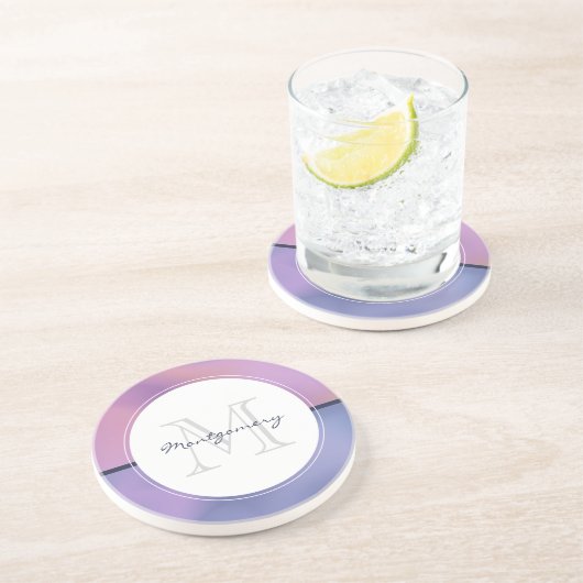 パープルモダン&ピンク渦巻き抽象芸術モノグラム コースター (側面)