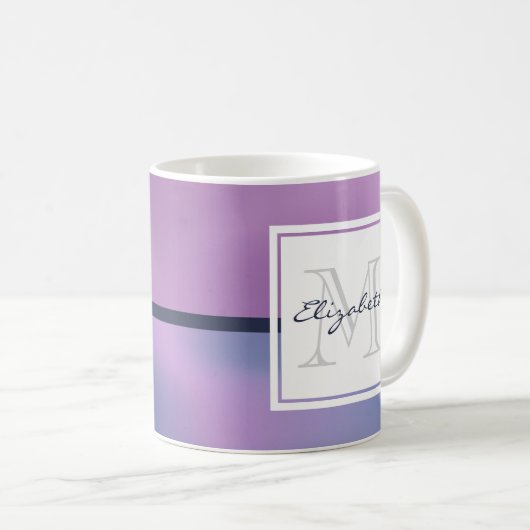 パープルモダン&ピンク渦巻き抽象芸術モノグラム コーヒーマグカップ (正面右)