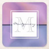 パープルモダン&ピンク渦巻き抽象芸術モノグラム スクエアペーパーコースター (正面)