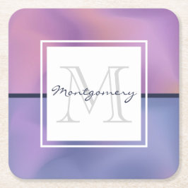 パープルモダン&ピンク渦巻き抽象芸術モノグラム スクエアペーパーコースター