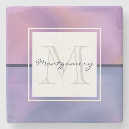 パープルモダン&ピンク渦巻き抽象芸術モノグラム ストーンコースター (正面)