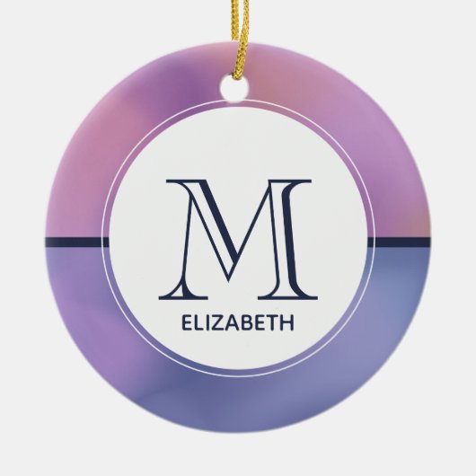 パープルモダン&ピンク渦巻き抽象芸術モノグラム セラミックオーナメント (正面)