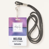 パープルモダン&ピンク渦巻き抽象芸術モノグラム バッジ (裏面ランヤード)