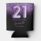 パープルモダン&ブラックグリッター21歳の誕生日 缶クーラー (正面)