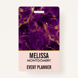 パープルモダン&金ゴールド抽象芸術マーブルビジネス バッジ
