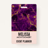 パープルモダン&金ゴールド抽象芸術マーブルビジネス バッジ (裏面)