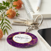 パープルモダン&金ゴールド抽象芸術マーブルモノグラム キーホルダー (側面)