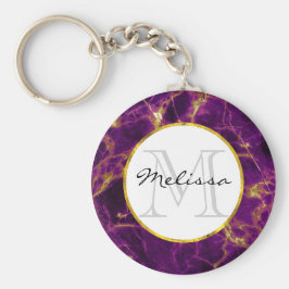パープルモダン&金ゴールド抽象芸術マーブルモノグラム キーホルダー