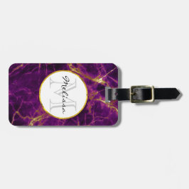 パープルモダン&金ゴールド抽象芸術マーブルモノグラム ラゲッジタグ