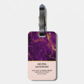 パープルモダン&金ゴールド抽象芸術マーブルモノグラム ラゲッジタグ (裏面縦)