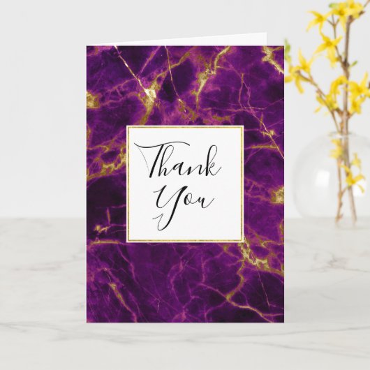 パープルモダン&金ゴールド抽象芸術大理石ありがとう カード (黄色い花)