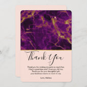 パープルモダン&金ゴールド抽象芸術大理石 サンキューカード (正面/裏面)
