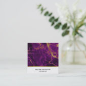 パープルモダン&金ゴールド抽象芸術大理石 スクエア名刺 (スタンド正面)
