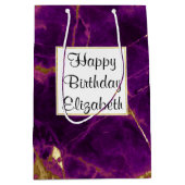 パープルモダン&金ゴールド抽象芸術大理石 ミディアムペーパーバッグ (正面)