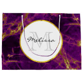 パープルモダン&金ゴールド抽象芸術大理石 ラージペーパーバッグ (裏面)