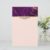 パープルモダン&金ゴールド抽象芸術大理石 便箋 (スタンド正面)