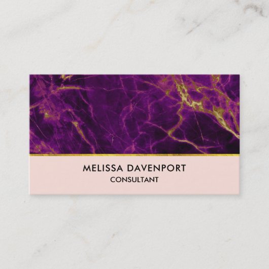 パープルモダン&金ゴールド抽象芸術大理石 名刺 (正面)